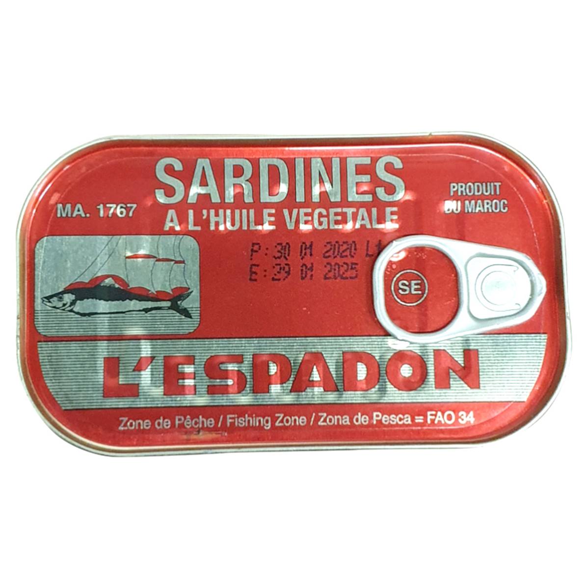 SARDINES A L'HUILE VEGETALE MAROC **LESPADON** 125g