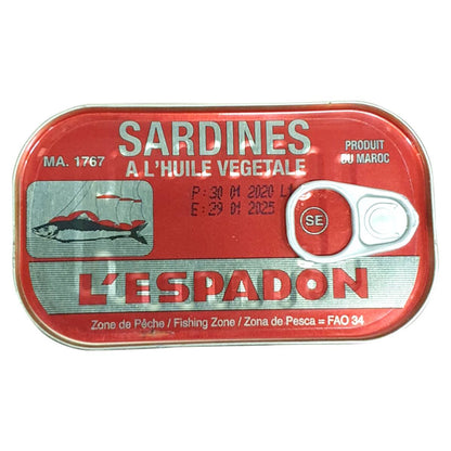SARDINES A L'HUILE VEGETALE MAROC **LESPADON** 125g